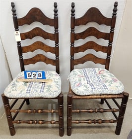 Pr. Mahog Rush Seat Ladderback Chairs 45" H X 20" W X 16" D