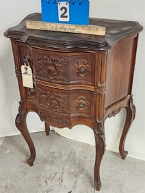 Carved Walnut 2 Drawer Stand 29" H X 21" W X 12 1/2" D