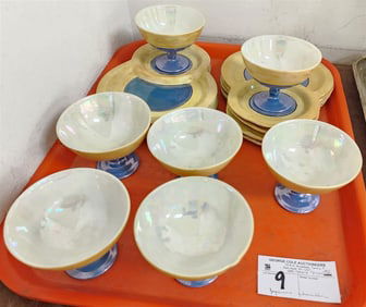 Tray Lot Japanese Luster Serving Dishes w/Pedestal Bowl & Coordinating Serving Plate - 8 Plates, 7