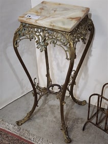 19th C Brass Stand w/Alabaster Top 30 1/2" H X 13 1/2" Sq.