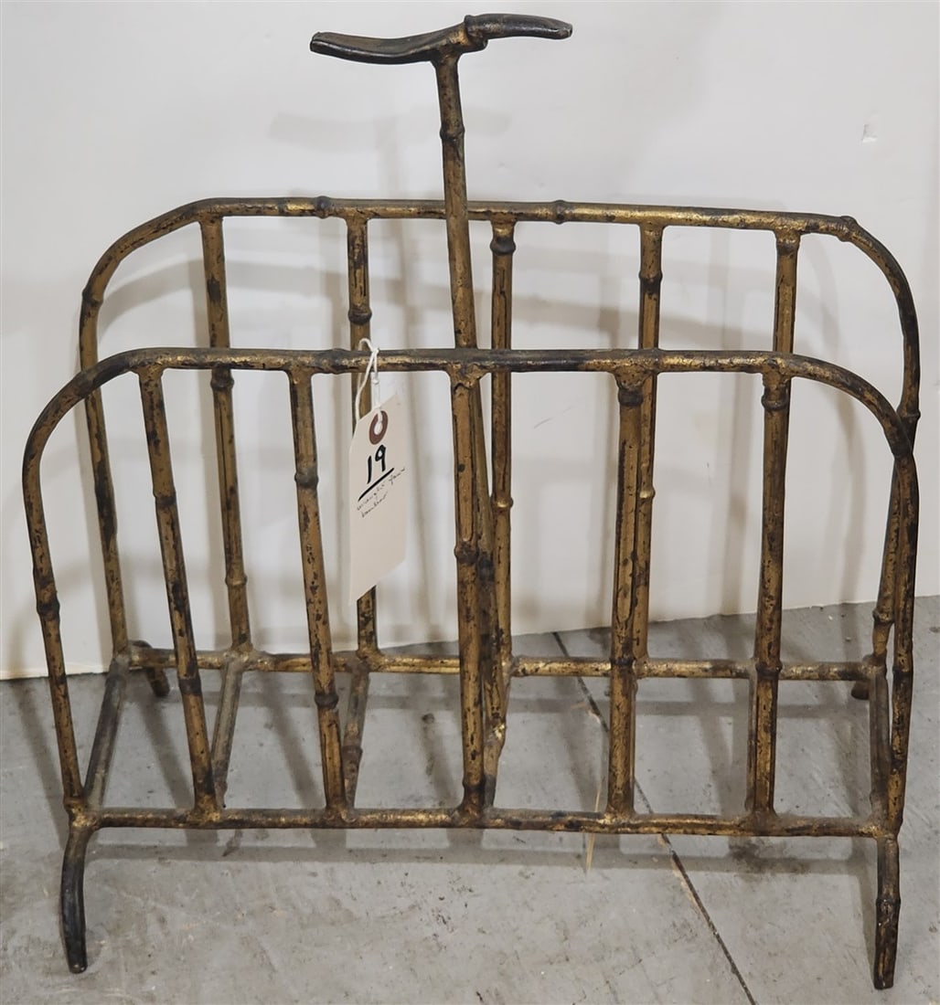 Gilt Wrought Faux Bamboo Magazine Rack 18" H X 16 1/2" W X 6" D (1 of 2)