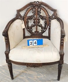 Carved Walnut Arm Chair 34" H X 24" W X 18" D