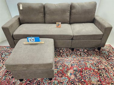 Contemporary 2 Part Sofa 36" H X 6'6" W X 20" D w/Ottoman 17 1/2" H X 23" Sq.