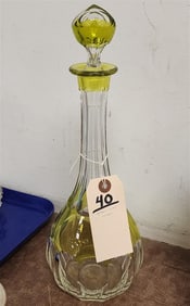 Yellow Cut to Clear Decanter 13 1/2" H