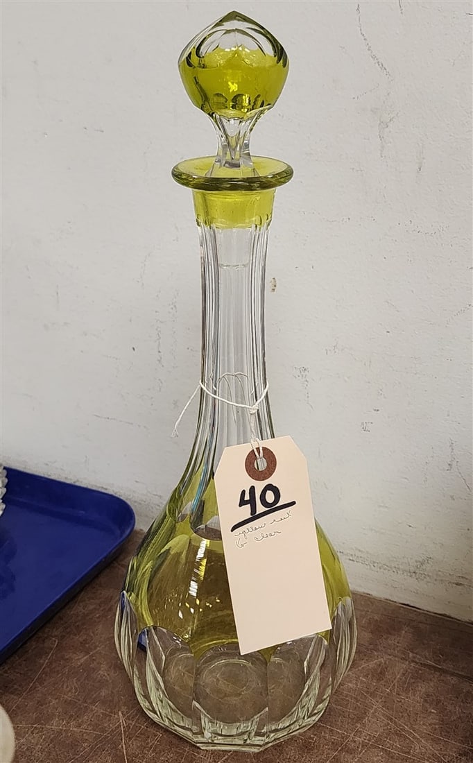 Yellow Cut to Clear Decanter 13 1/2" H (1 of 6)
