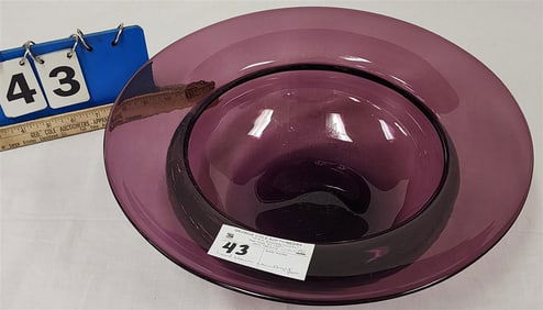 Hand Blown Amethyst Glass Bowl 4 1/2" H X 14 1/4" Diam.