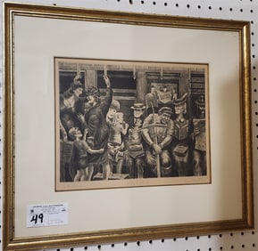 Framed Etching "In The Subway" Pencil Sgnd Norman Merritt 32/50  9 3/4" X 12" w/Frame 17" X 19 1/2"
