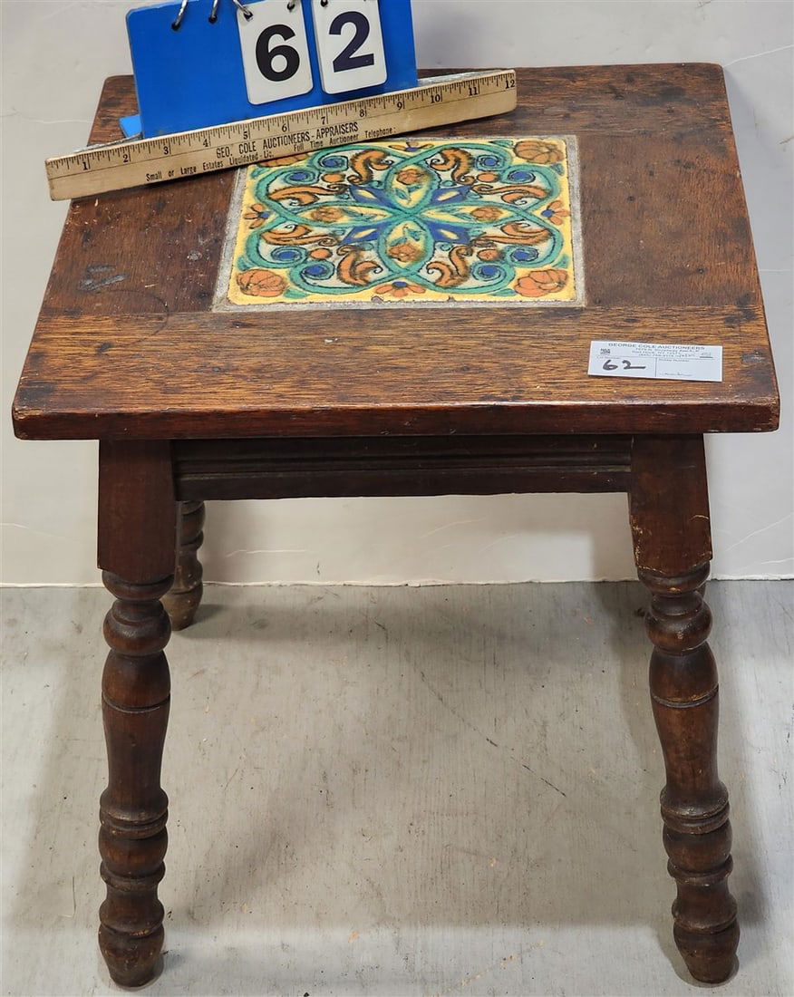 Oak Stand w/Inset Tile Top 17 1/2" H x 16" Sq. (1 of 3)