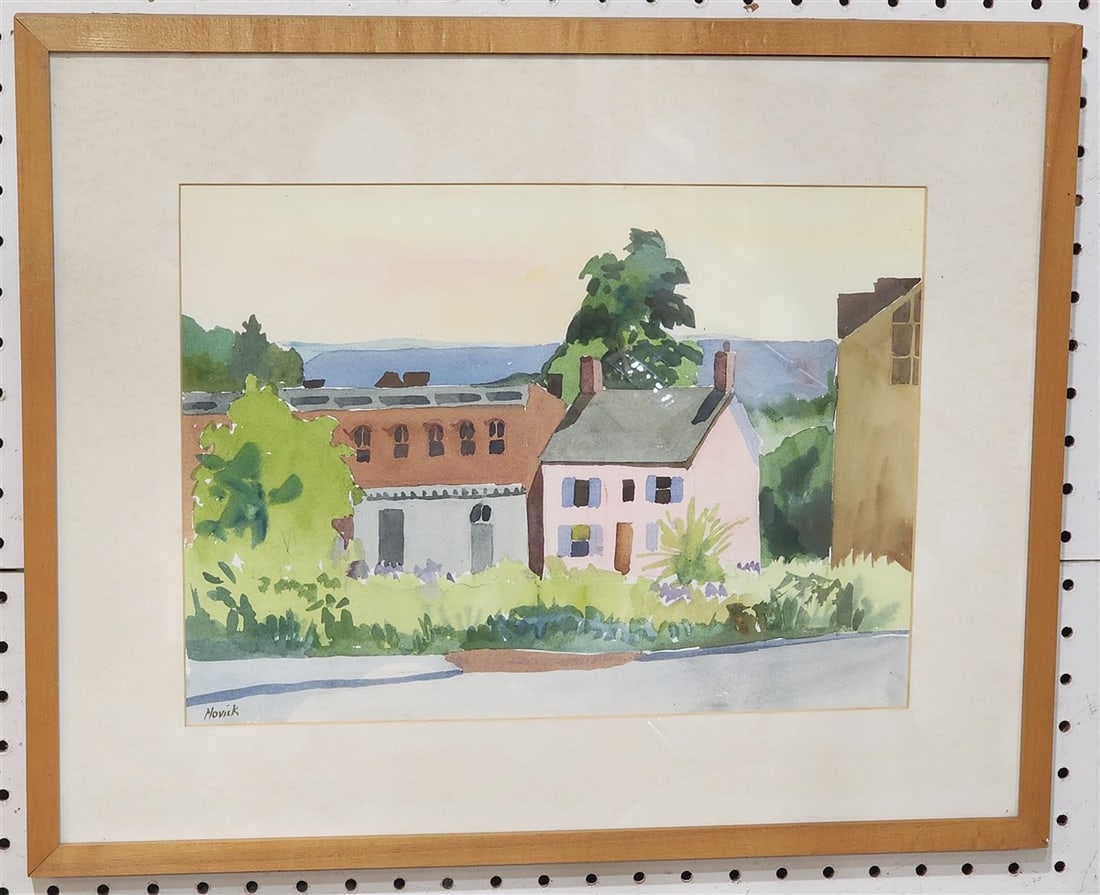 Framed Watercolor City Scape Sgnd Novick 10 1/2" X 14 1/2" w/Frame 17" X 21": Framed Watercolor City Scape Sgnd Novick 10 1/2" X 14 1/2" w/Frame 17" X 21"