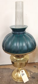 Brass Aladdin Oil Lamp w/Green Case Glass Shade 24" H