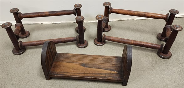 Bx Book Racks - 2 Made From Old Spools 7" H X 16" W X 7 1/2" D, Oak 7" H X 14 1/2" W X 5 1/2" D