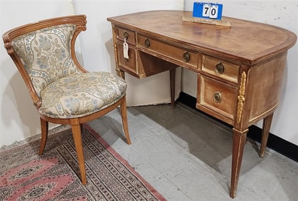 Sligh Lowlry Demilune Shape 5 Drawer Desk 29" H X 43" W X 21" D w/Uphols. Chair 30 1/2" H X 19 1/2"