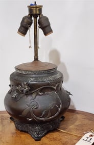 19th C Bronze Jardenier Made Into Lamp 18" H