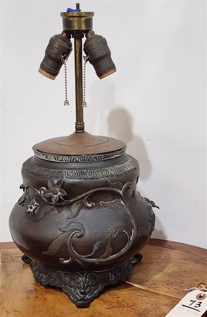 19th C Bronze Jardenier Made Into Lamp 18" H (1 of 2)