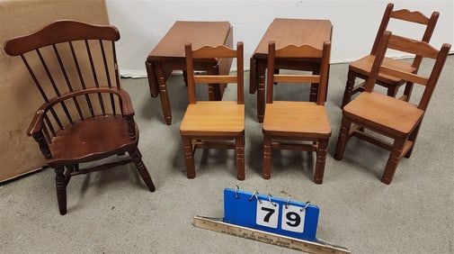 Bx Toy Furniture - 2 Drop Leaf Tables, 4 Chairs + Windsor Chair