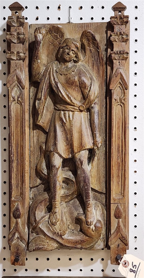 Carved Oak Panel St. George & The Dragon 22 1/2" X 10 1/2" (1 of 1)