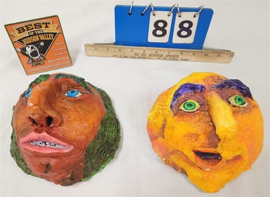 Tray 2 Plaster Face Sculptures By Varon 8" Diam
