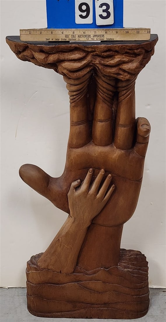 Wooden Sculpture Hands By Varon 32" H X 14 1/2" W: Wooden Sculpture Hands By Varon 32" H X 14 1/2" W