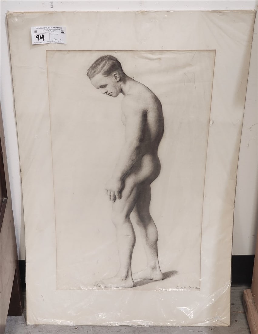 Charcoal Study Of A Man Matted Sgnd Ernest Epstein (1880-1959) 24 1/4" X 14" (1 of 2)