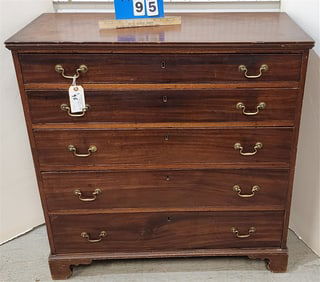 18th/19th C Chippendale Mahog 5 Drawer Chest 40 1/2" H X 39 1/2" W X 18" D