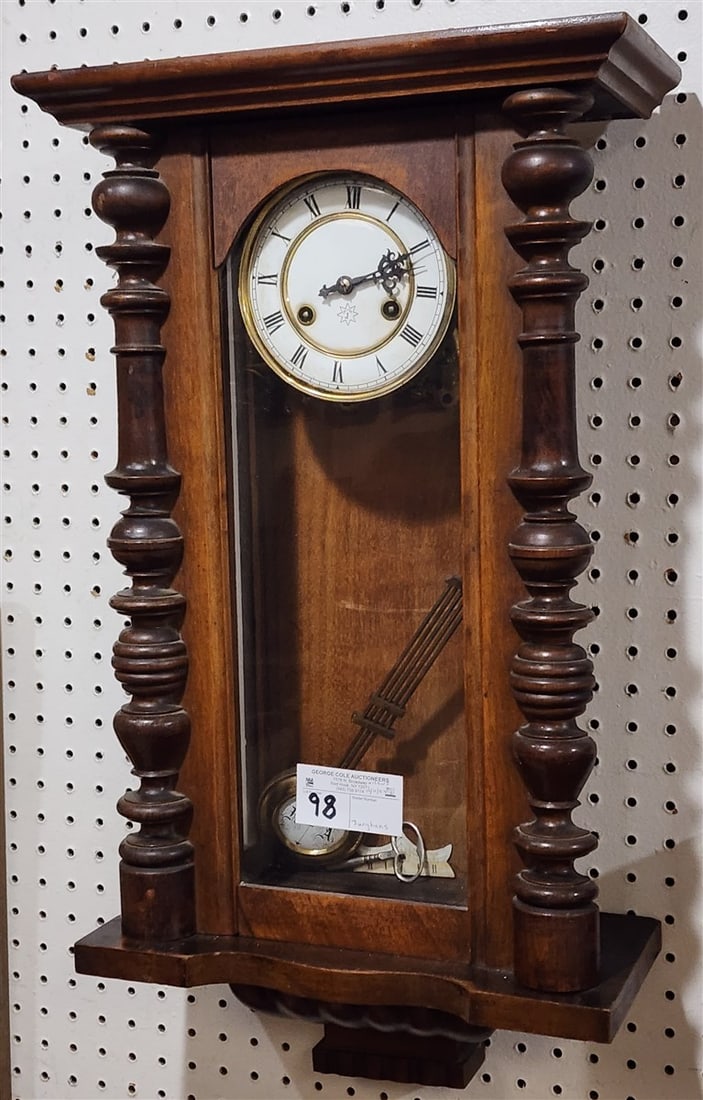 19th Century Junghans Walnut Wall Clock 26" H X 14" W X 6 1/4" D: 19th Century Junghans Walnut Wall Clock 26" H X 14" W X 6 1/4" D