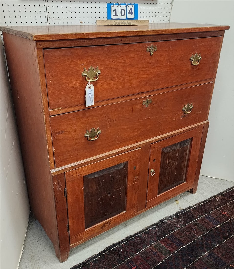 Primitive Pine 2 Drawer Over 2 Door Chest  46" H X 45 1/2" W X 18" D (1 of 4)