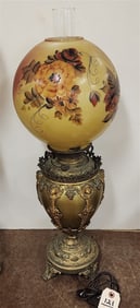 Victorian Bradley & Hubbard Brass Oil Lamp Elec. 28"