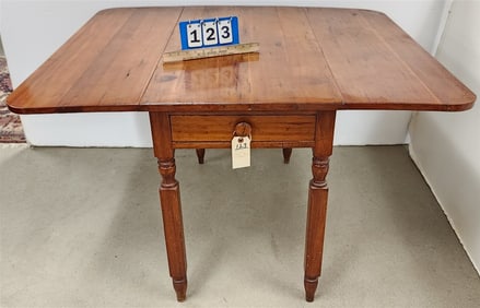 19th C NY State Leg Cherry 1 Drawer Drop Leaf Table 29" H X 46 1/2" W X 42" D Open