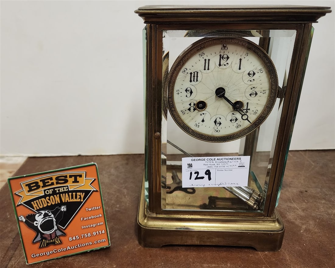 Bronze Crystal Case Clock 11" H X 7" W x 5 1/2" D (1 of 4)