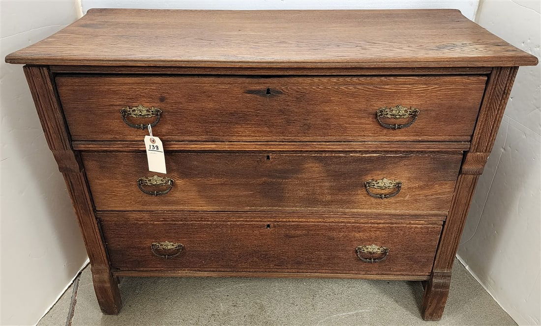 3 Drawer Oak Chest 32" H X 43" W X 20" D (1 of 4)