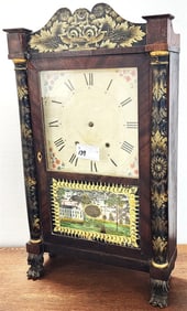 Empire Seth Thomas Pillar & Scroll Clock 29 1/2" H X 17" W X 5" D (Repair On Reverse Painted Panel)