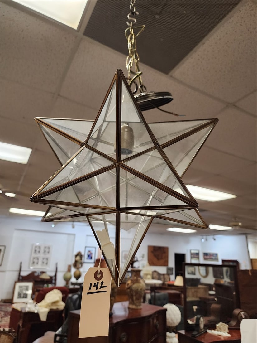 Leaded Glass Star Chandelier 16" H X 13" Diam.: Leaded Glass Star Chandelier 16" H X 13" Diam.