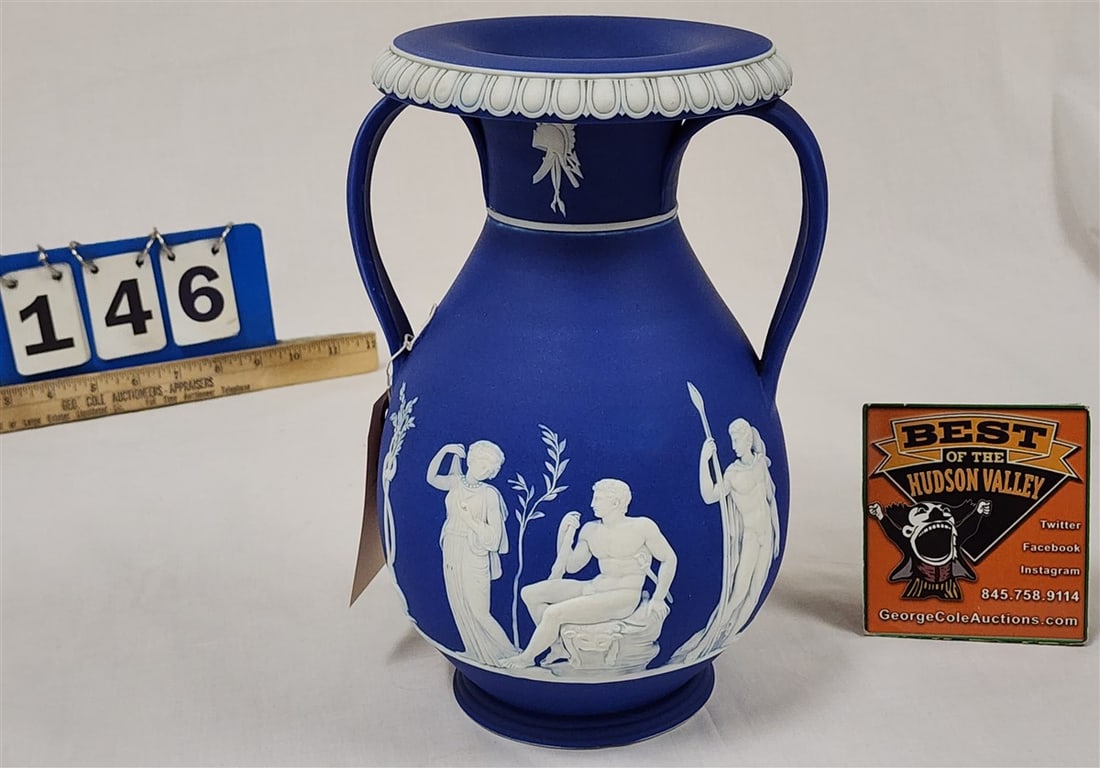 19th C Wedgewood Jasperware Trophy Vase 11" H X 7 1/4" Diam. (1 of 5)