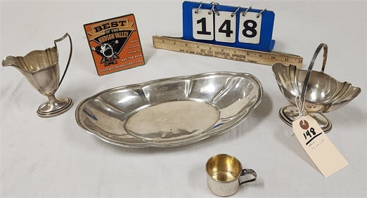 Sterling Bowl, Creamer, Sugar + Child's Cup 22.6 ozT.
