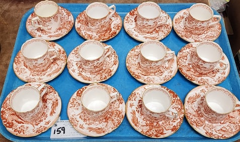 12 Royal Crown Derby (Red Aves) Demitasse Cups & Saucers (Perfect, No Damage)