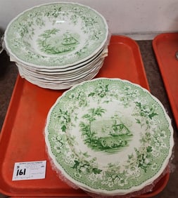 Tray Davenport (Marine Views) 19th C Transferware - 6 Dinner Plates 10 1/2" Diam., 12 Soup Bowls 10