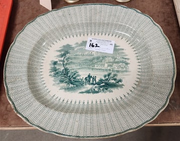 19th C Transferware Platter Cork & Edge (Vicnette) 15" X 13"