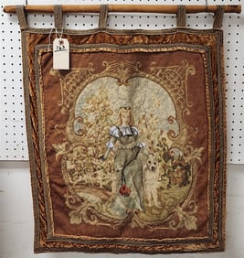 Victorian Needlepoint & Bead Wall Hanging 29" X 25 1/2"