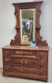 Victorian Walnut 5 Drawer Dresser 77" H X 4' W X 19 1/2" D