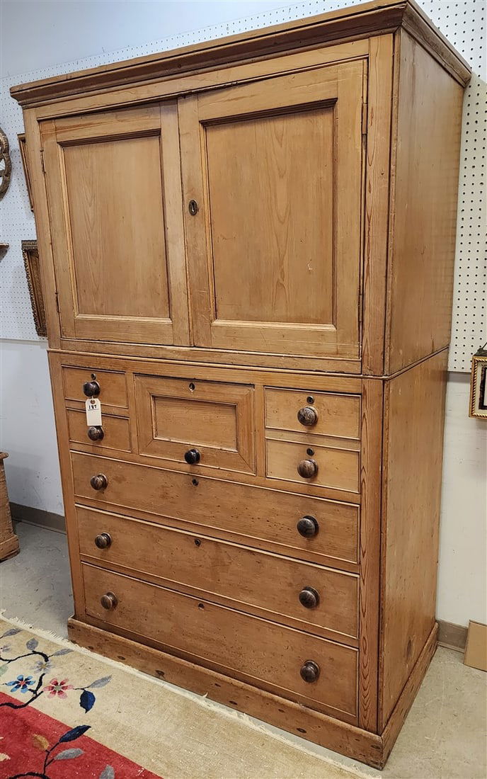 19th C Pine 2 Door Over 8 Drawer Cabinet 6'6 1/2" H X 51" W X 25" D (1 of 7)