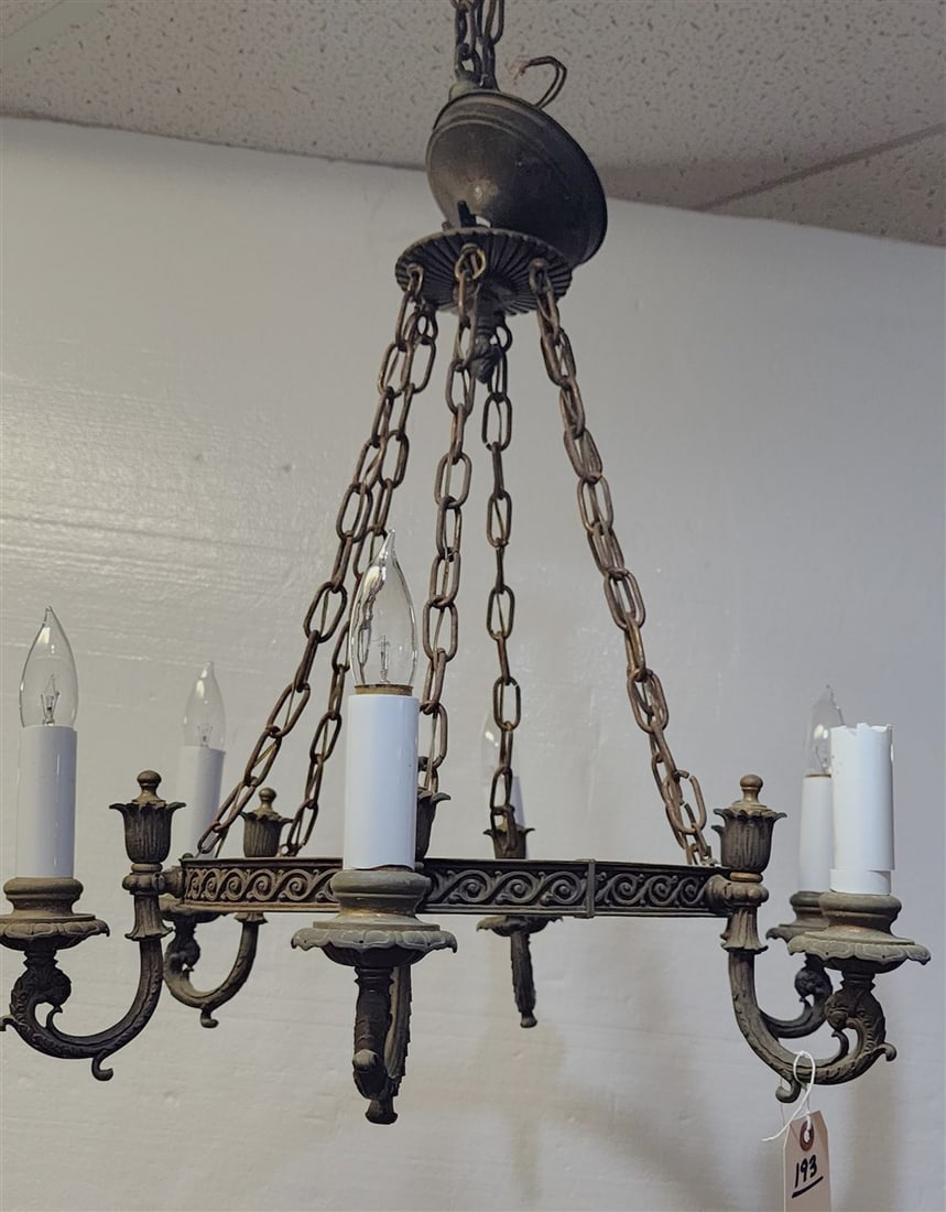 Metal 6 Arm Chandelier 21" H X 24" Diam.: Metal 6 Arm Chandelier 21" H X 24" Diam.