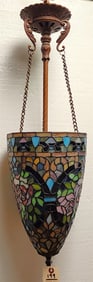 Leaded Glass Pendant Chandelier 30" H X 9 1/2" Diam.