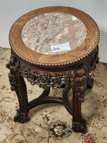 19th C Chinese Marble Top Stand 18 1/2" H x 15" Diam.