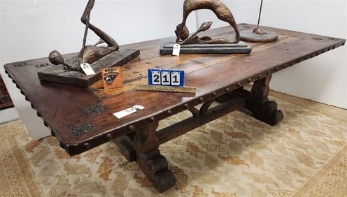 Massive Vintage Walnut Table w/Wrought Decorative Mounts 30" H X 8'4" L X 45" W