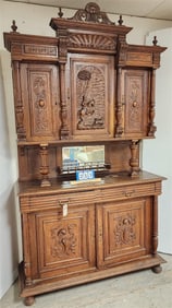 19th C Carved Oak Cabinet 96" H X 55" W X 19" D