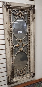 Painted Wooden Framed Mirror w/Decorative Grate 51" X 21"