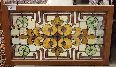 Vintage Leaded Glass Panel 23 1/2" X 38 1/2" w/Gems