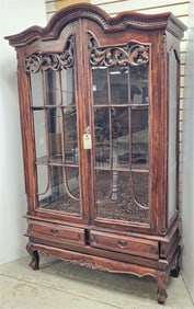 Chinese Carved Mahog. 2 Door Over 2 Drawer Cabinet 6' H X 43" W X 15 1/2" D