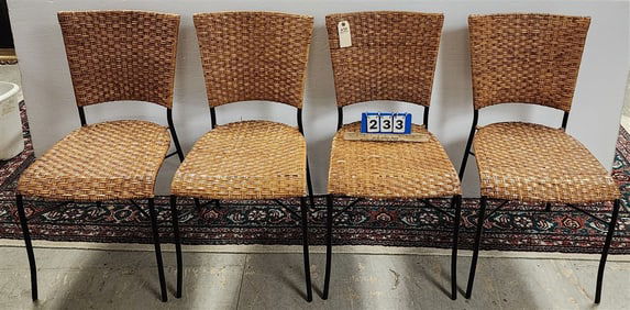 Set 4 Wrought Frame Chairs w/Woven Cane Back + Seats 34" H X 17" W X 18" D
