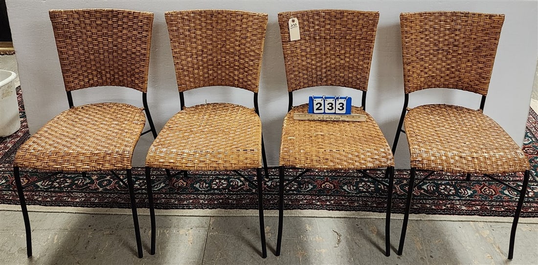 Set 4 Wrought Frame Chairs w/Woven Cane Back + Seats 34" H X 17" W X 18" D (1 of 2)